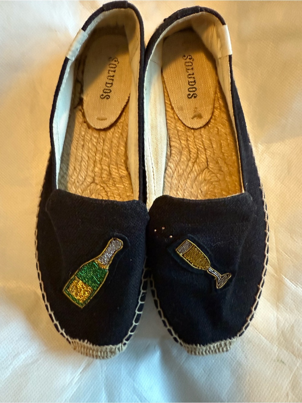 Soludos Black Espadrilles with Green & Gold Champagne Embroidery